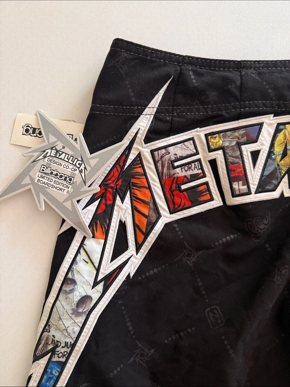 Billabong Black Cargo Pants with Colorful Metallica Graphic